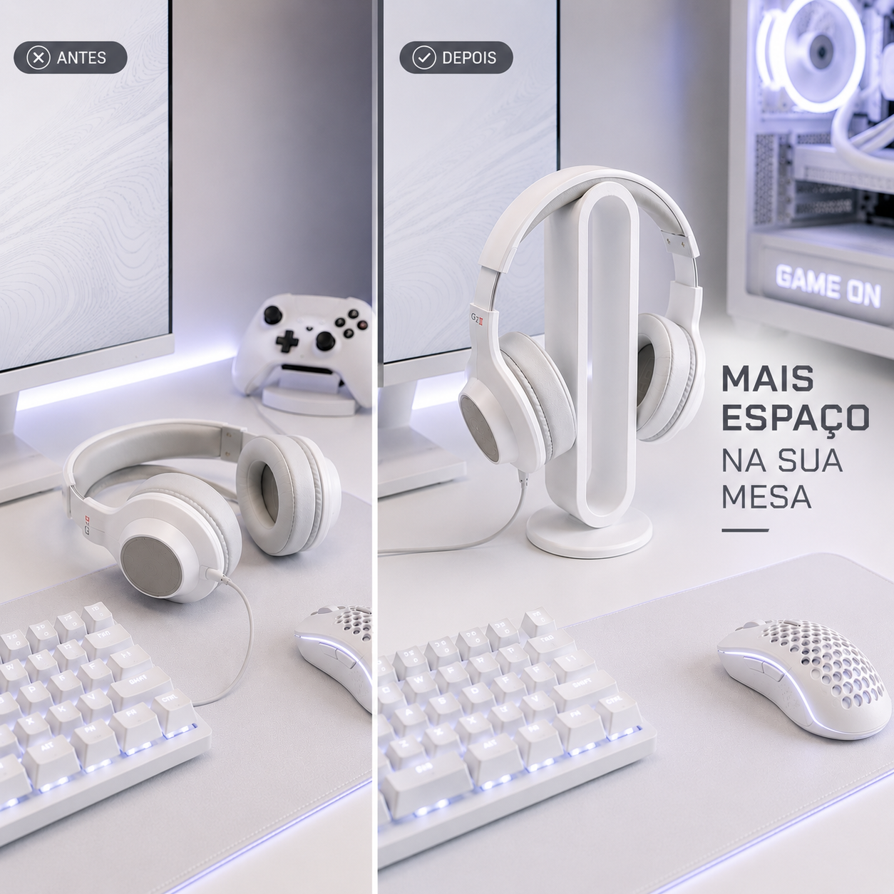 Benefício 1, antes e depois: mais espaço na sua mesa